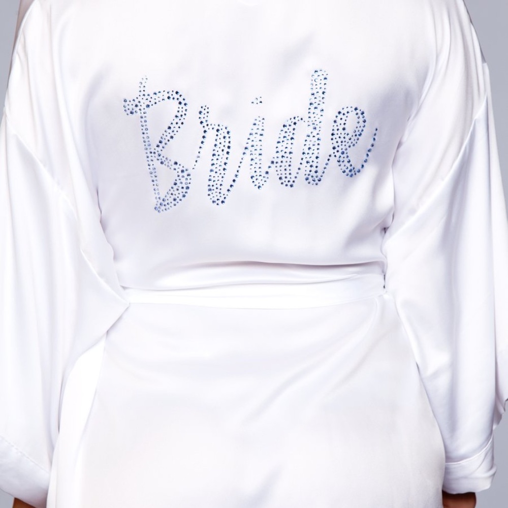 White Bridal Robe with Blue Rhinestones - Picture 2 of 5